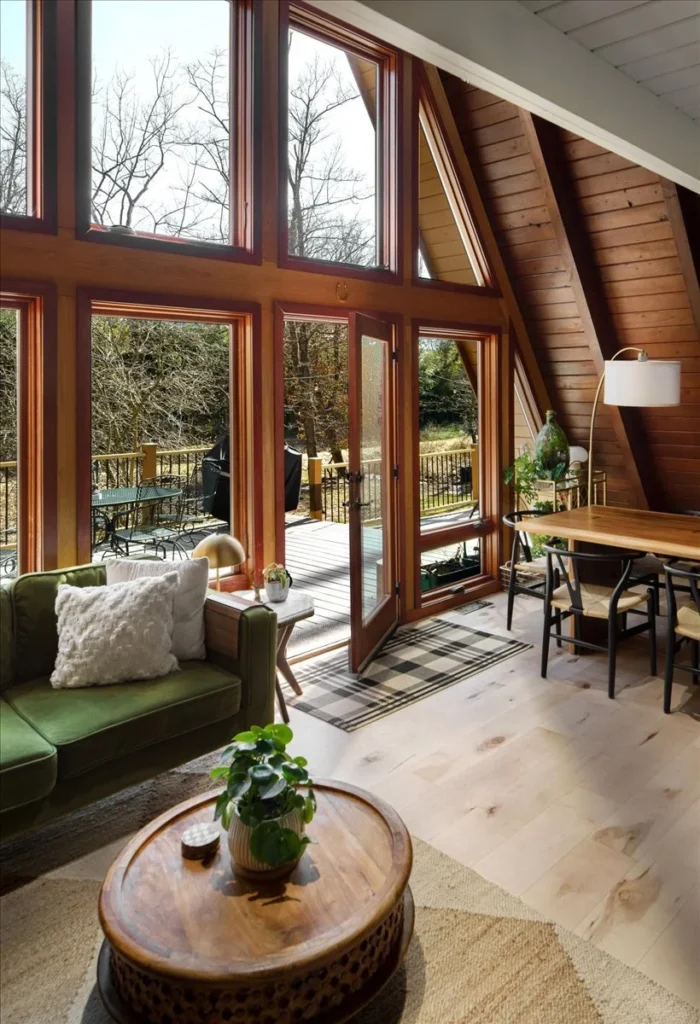 Refined Bucks County a-frame living room designed and remodeled by Armitage Interiors