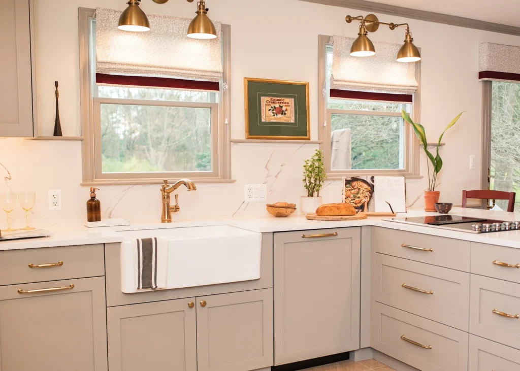 Refined Bucks County kitchen renovation with curated materials and functional layout by Armitage Interiors